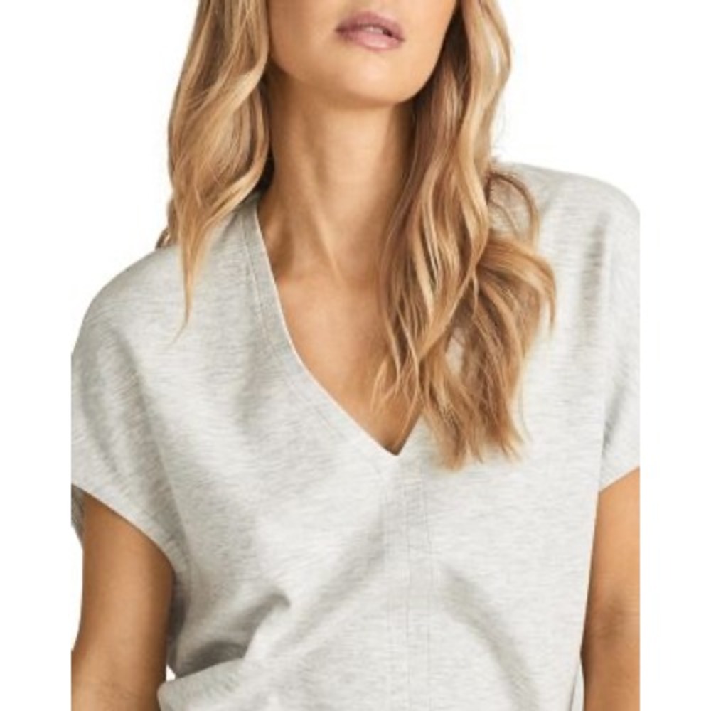 Reiss Lacey Grey Marl Cotton V-Neck Dolman Mini Dress Size 6 US / 10 UK - Picture 3 of 10